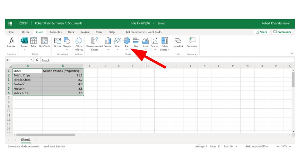 excel pie graph step 3