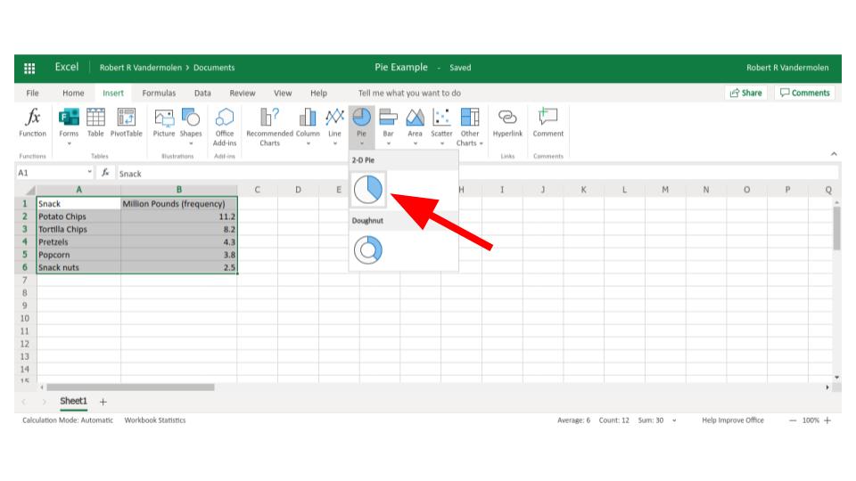 excel pie graph example step 4