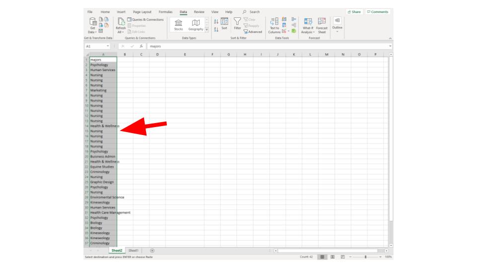 excel qualitative example step 1