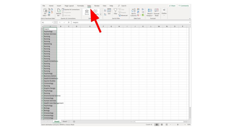 step 2 excel qualitative frequency table