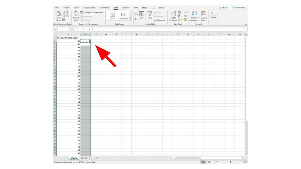 step 2 excel frequency quantitative 