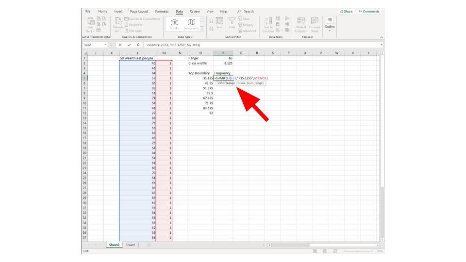 step 6 quantititative data frequency table excel